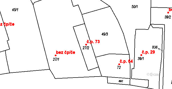 Semonice 73, Jaroměř na parcele st. 27/2 v KÚ Semonice, Katastrální mapa