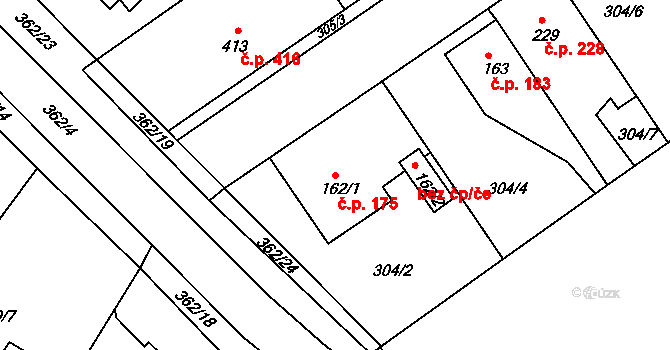 Studánka 175, Pardubice na parcele st. 162/1 v KÚ Studánka, Katastrální mapa