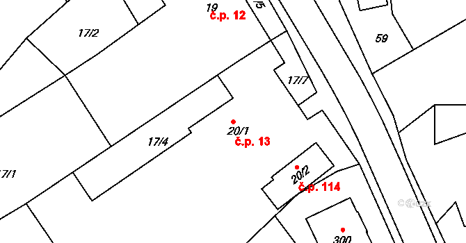 Chromeč 13 na parcele st. 20/1 v KÚ Chromeč, Katastrální mapa