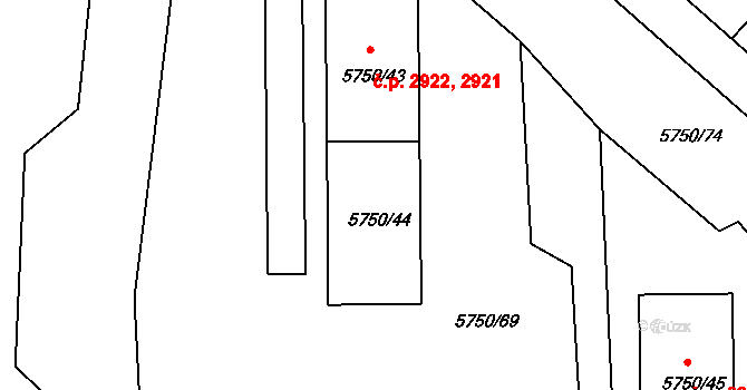 Česká Lípa 2922 na parcele st. 5750/44 v KÚ Česká Lípa, Katastrální mapa