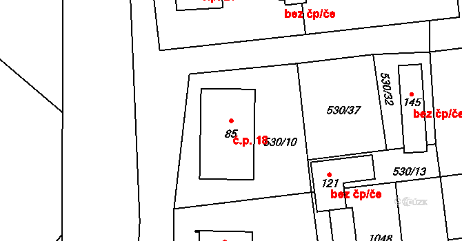 Vrbno 18, Kadov na parcele st. 85 v KÚ Vrbno, Katastrální mapa
