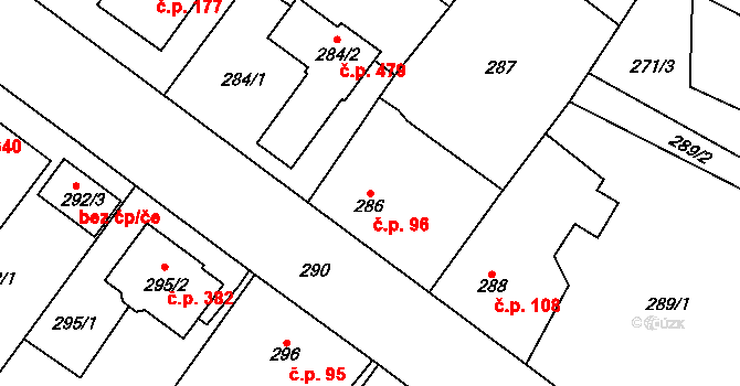 Senec 96, Zruč-Senec na parcele st. 286 v KÚ Senec u Plzně, Katastrální mapa