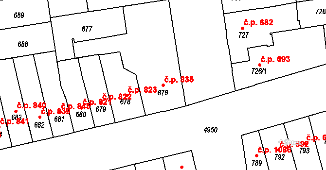 Louny 835 na parcele st. 676 v KÚ Louny, Katastrální mapa