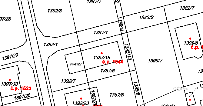 Kylešovice 1540, Opava na parcele st. 1387/18 v KÚ Kylešovice, Katastrální mapa