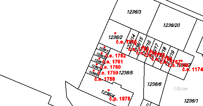 Děčín IV-Podmokly 1761, Děčín na parcele st. 1236/12 v KÚ Podmokly, Katastrální mapa