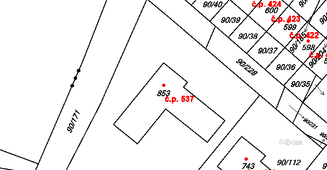 Dobroměřice 537 na parcele st. 853 v KÚ Dobroměřice, Katastrální mapa