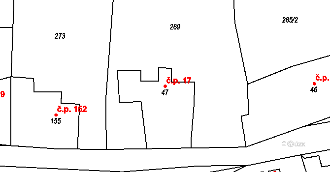 Horní Kostelec 17, Červený Kostelec na parcele st. 47 v KÚ Horní Kostelec, Katastrální mapa