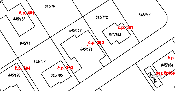 Čekanice 392, Tábor na parcele st. 845/171 v KÚ Čekanice u Tábora, Katastrální mapa