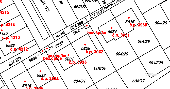 Kroměříž 3932 na parcele st. 5829 v KÚ Kroměříž, Katastrální mapa