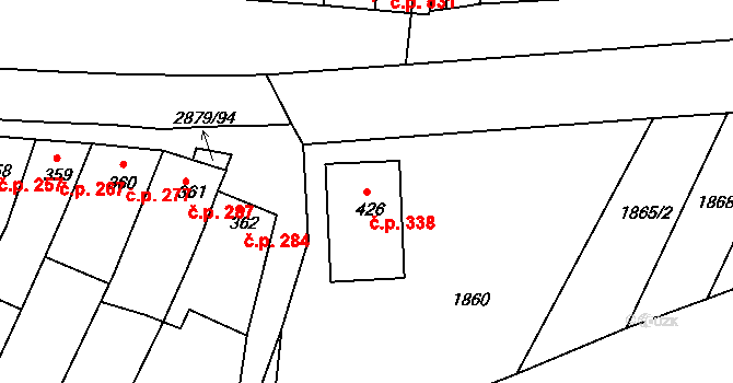 Bystřice pod Hostýnem 338 na parcele st. 426 v KÚ Bystřice pod Hostýnem, Katastrální mapa
