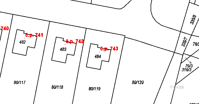 Vysoký Újezd 743 na parcele st. 484 v KÚ Vysoký Újezd u Berouna, Katastrální mapa