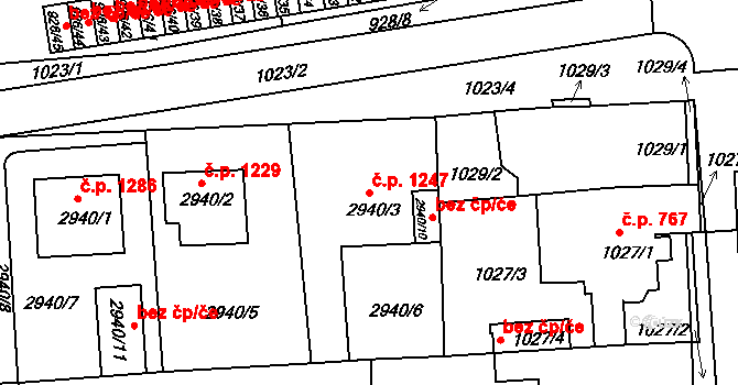 Holešov 1247 na parcele st. 2940/3 v KÚ Holešov, Katastrální mapa