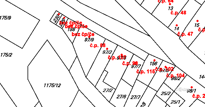 Slatinky 107 na parcele st. 97/2 v KÚ Slatinky, Katastrální mapa