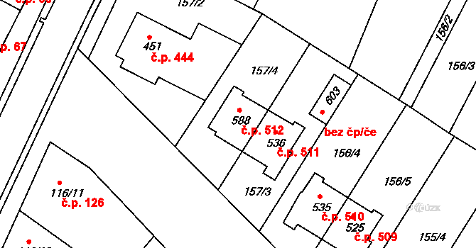Smržice 512 na parcele st. 588 v KÚ Smržice, Katastrální mapa
