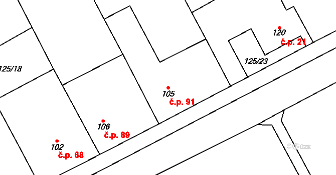 Boskovštejn 91 na parcele st. 105 v KÚ Boskovštejn, Katastrální mapa