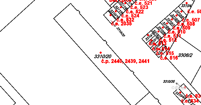 Znojmo 2439,2440,2441 na parcele st. 3310/20 v KÚ Znojmo-město, Katastrální mapa