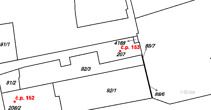 Lipník nad Bečvou I-Město 153, Lipník nad Bečvou na parcele st. 207 v KÚ Lipník nad Bečvou, Katastrální mapa