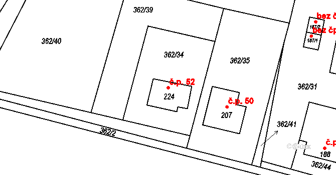 Otryby 52, Soběšín na parcele st. 224 v KÚ Soběšín, Katastrální mapa