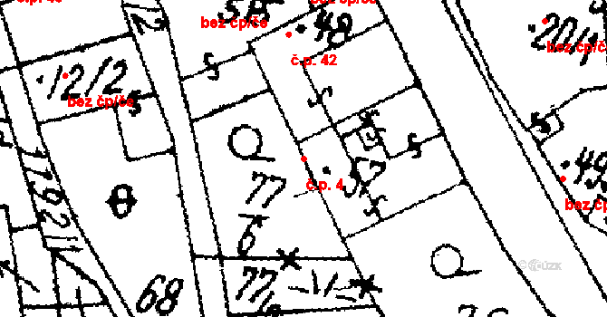 Olešovice 4, Úterý na parcele st. 57 v KÚ Olešovice, Katastrální mapa