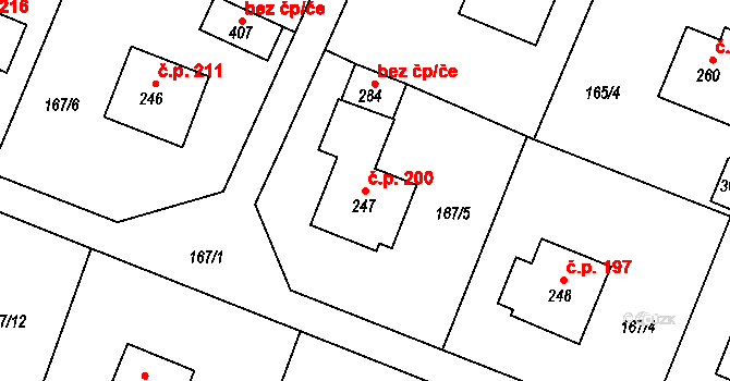 Jenišovice 200 na parcele st. 247 v KÚ Jenišovice u Jablonce nad Nisou, Katastrální mapa