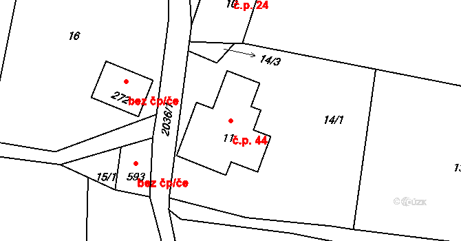 Skuhrov 44 na parcele st. 11 v KÚ Skuhrov u Železného Brodu, Katastrální mapa