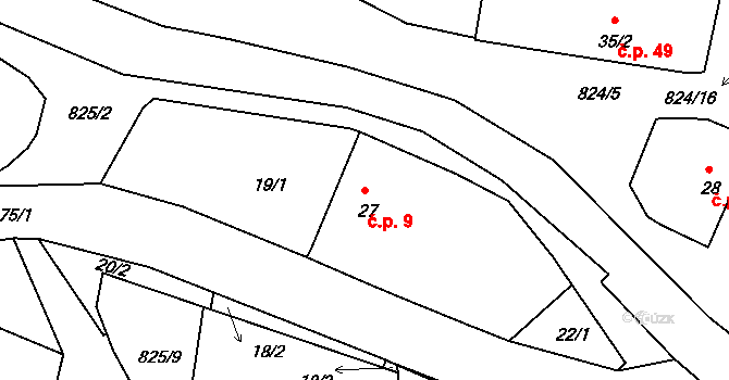 Čelina 9, Borotice na parcele st. 27 v KÚ Čelina, Katastrální mapa