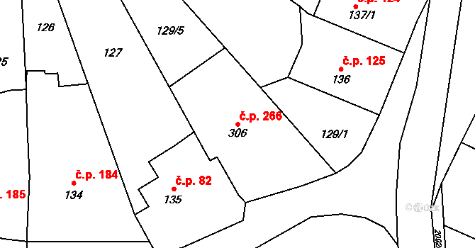 Dašice 266 na parcele st. 306 v KÚ Dašice, Katastrální mapa