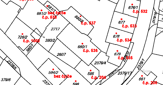 Polná 536 na parcele st. 680/1 v KÚ Polná, Katastrální mapa