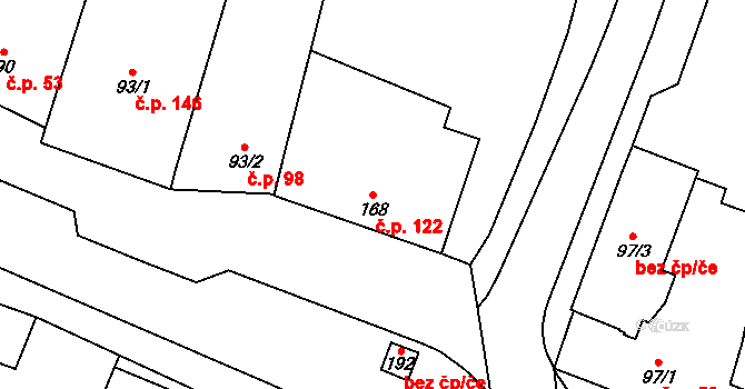 Troubky 122, Troubky-Zdislavice na parcele st. 168 v KÚ Troubky, Katastrální mapa
