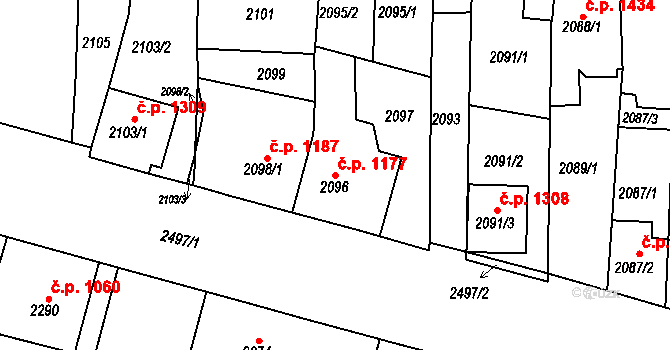 Slavkov u Brna 1177 na parcele st. 2096 v KÚ Slavkov u Brna, Katastrální mapa