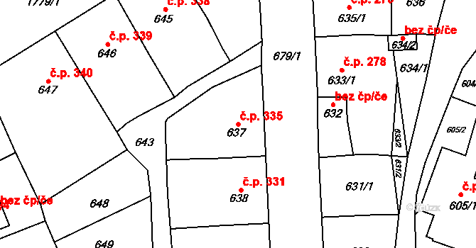 Moravský Beroun 335 na parcele st. 637 v KÚ Moravský Beroun, Katastrální mapa