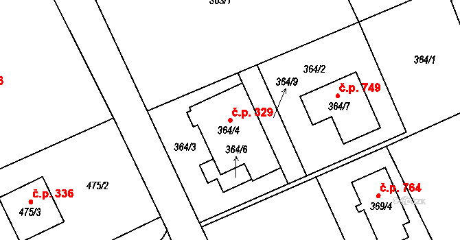 Krmelín 329 na parcele st. 364/4 v KÚ Krmelín, Katastrální mapa