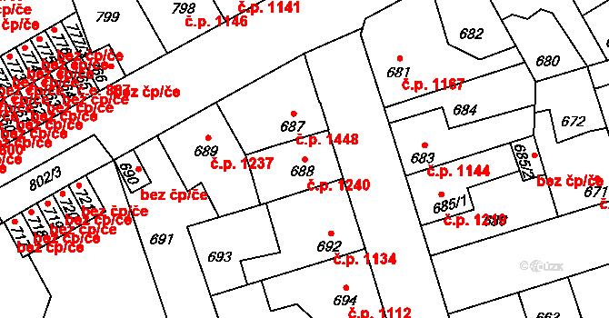 Kročehlavy 1240, Kladno na parcele st. 688 v KÚ Kročehlavy, Katastrální mapa