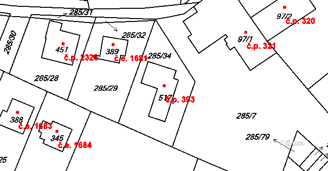 Nová Hospoda 393, Kamenice na parcele st. 517 v KÚ Štiřín, Katastrální mapa