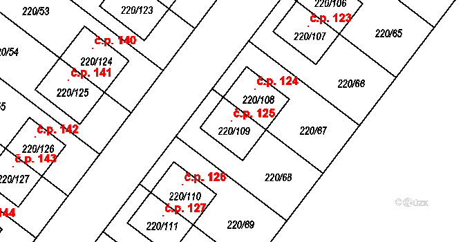 Břuchotín 125, Křelov-Břuchotín na parcele st. 220/109 v KÚ Břuchotín, Katastrální mapa