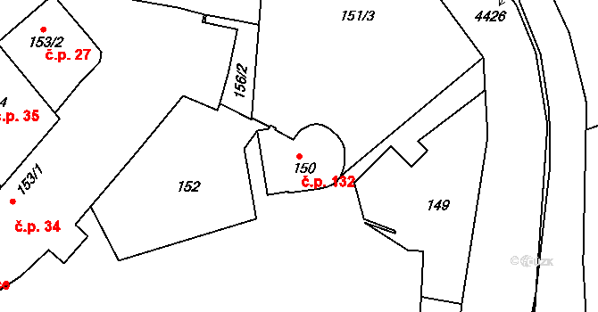 Třeboň I 132, Třeboň na parcele st. 150 v KÚ Třeboň, Katastrální mapa