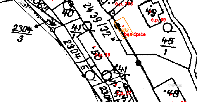 Horní Branná 38 na parcele st. 50 v KÚ Horní Branná, Katastrální mapa