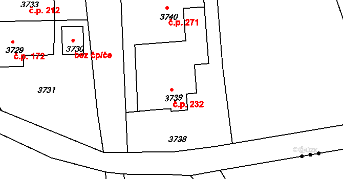 Třanovice 232 na parcele st. 3739 v KÚ Třanovice, Katastrální mapa