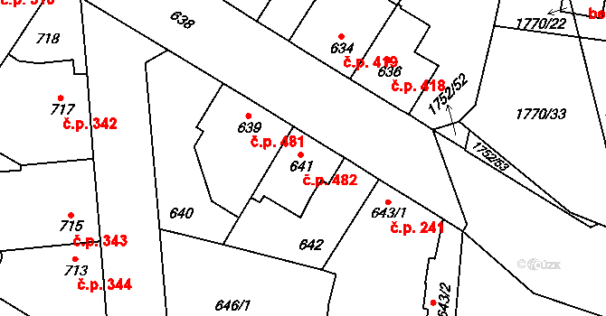 Kosmonosy 482 na parcele st. 641 v KÚ Kosmonosy, Katastrální mapa