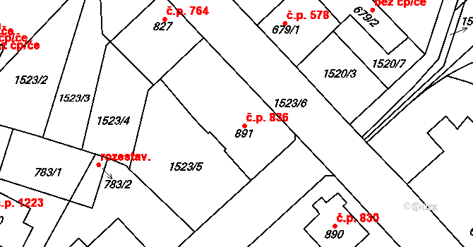 Třebechovice pod Orebem 836 na parcele st. 891 v KÚ Třebechovice pod Orebem, Katastrální mapa
