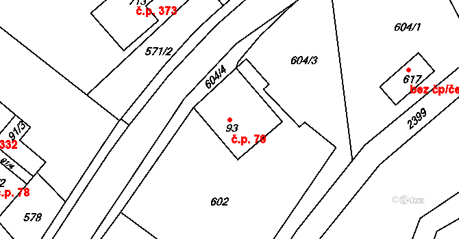 Osík 79 na parcele st. 93 v KÚ Osík, Katastrální mapa
