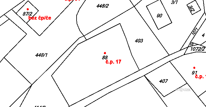 Trávník 17, Cvikov na parcele st. 88 v KÚ Trávník u Cvikova, Katastrální mapa