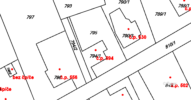 Lutyně 594, Orlová na parcele st. 794/1 v KÚ Horní Lutyně, Katastrální mapa