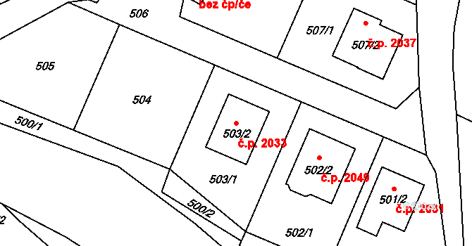 Rožnov pod Radhoštěm 2033 na parcele st. 503/2 v KÚ Tylovice, Katastrální mapa