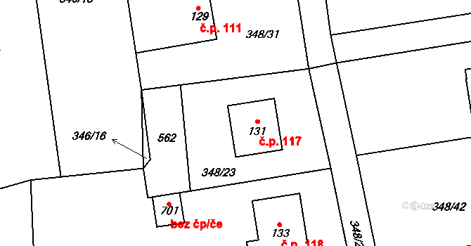 Senohraby 117 na parcele st. 131 v KÚ Senohraby, Katastrální mapa