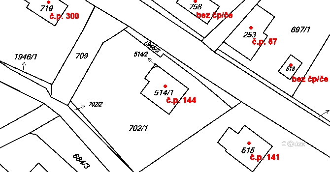 Jamné nad Orlicí 144 na parcele st. 514/1 v KÚ Jamné nad Orlicí, Katastrální mapa