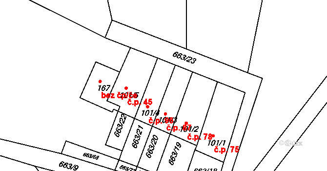 Skořenice 96 na parcele st. 101/4 v KÚ Skořenice, Katastrální mapa