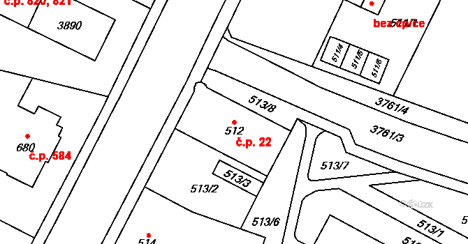 Žamberk 22 na parcele st. 512 v KÚ Žamberk, Katastrální mapa