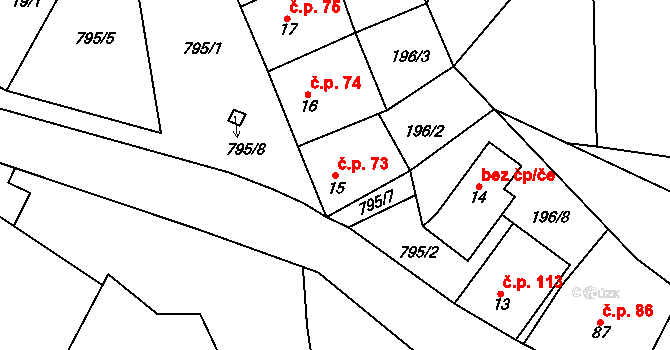 Kobeřice 73, Hradčany-Kobeřice na parcele st. 15 v KÚ Kobeřice, Katastrální mapa