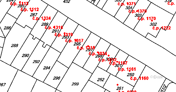 Husovice 1034, Brno na parcele st. 297 v KÚ Husovice, Katastrální mapa